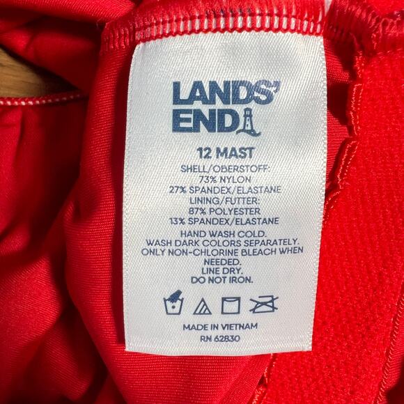 LANDS END Mastectomy Scoop‎ Neck Tugless One Piece Swimsuit Red Womens 12 - Picture 3 of 5